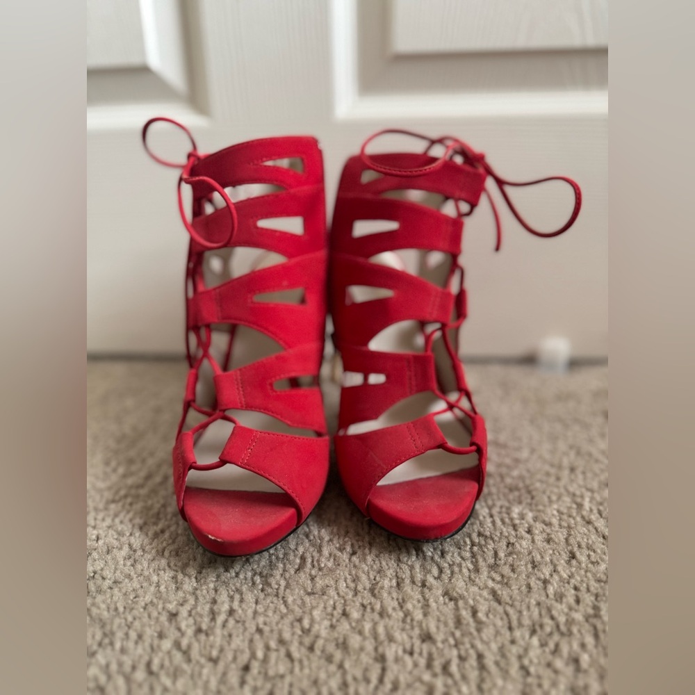 Red Strappy Women's Heels